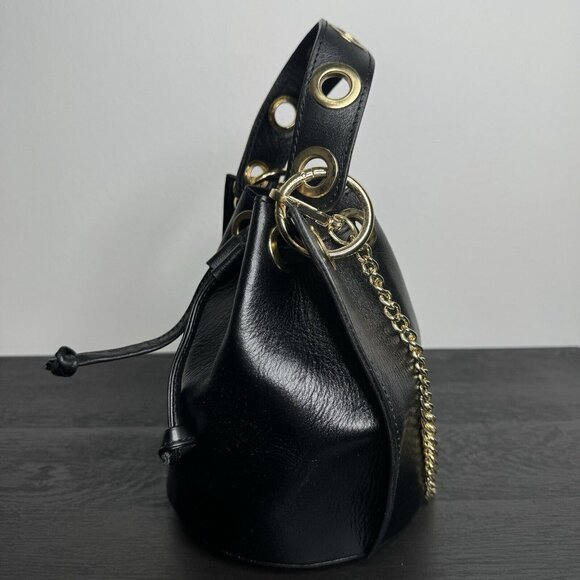 HOUSE OF HARLOW‎ 1960 100% Leather Bucket Drawstring Bag Eyelets - Picture 5 of 10
